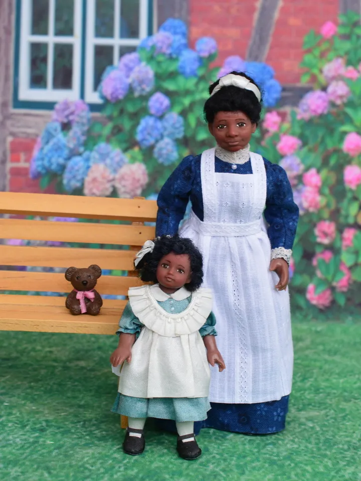 Miniature doll in 1/12 scale.  Nanny doll for the dollhouse.