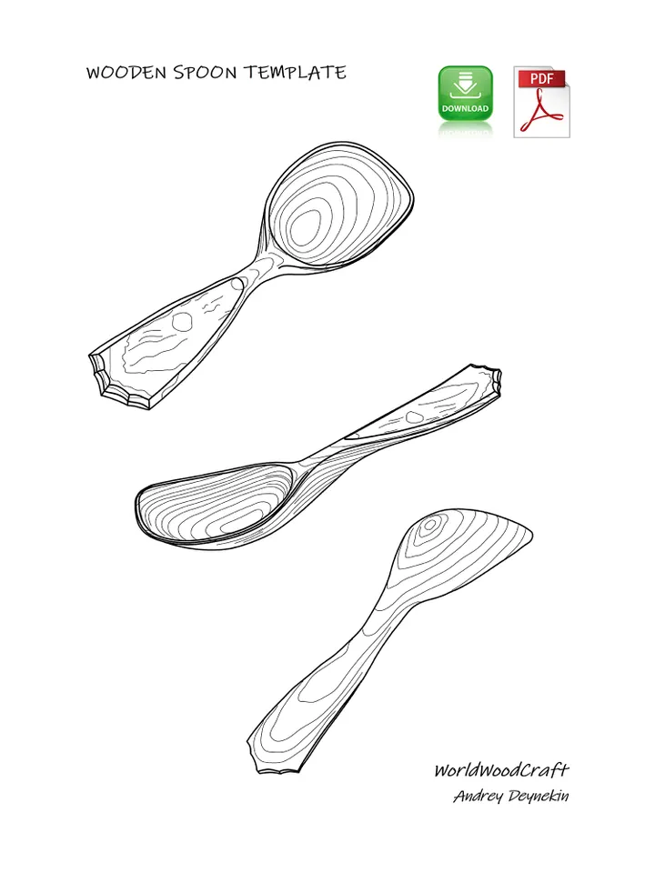 Wooden spoon template PDF, Printable wooden spoon pattern, Wooden spoon drawing template, Handmade spoon design