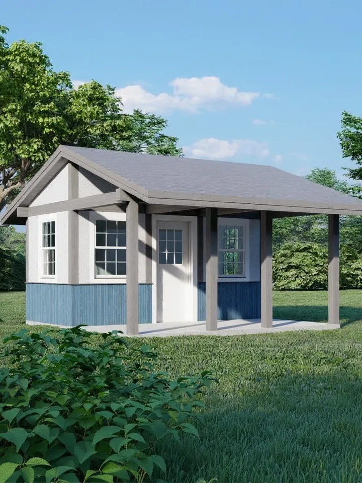 Garden Storage Shed Plans with porch 16x16 Outdoor Small House Building Blueprints