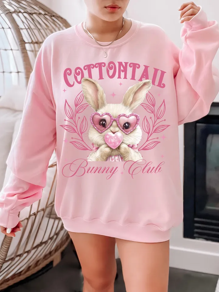 Bunny Club, Retro Easter Bunny Blowing Bubble PNG, Vintage Happy Easter PNG, Funny Easter Bunnie Sunglasses Easter Holiday Sublimation