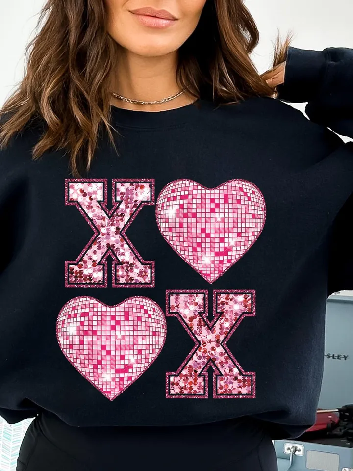 XOXO Faux Sequin PNG Disco Ball Valentine, Valentines Day Png, love png, Retro Valentines Png, Trendy Valentines Png, valentine shirt png
