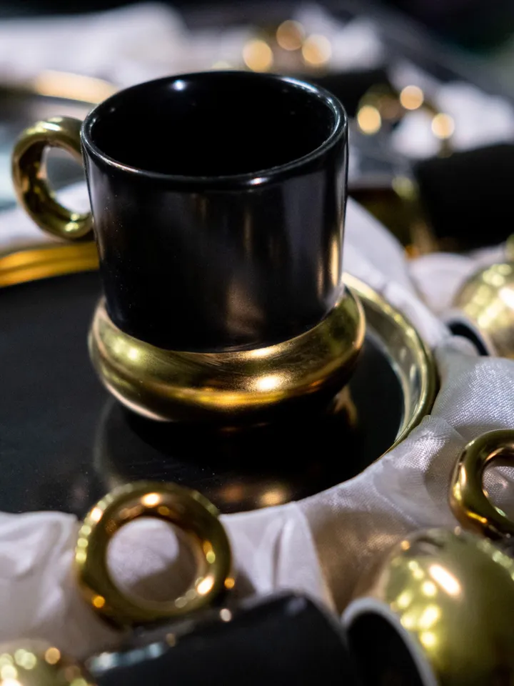 Black And Gold Luxury 12 Pieces Tea Cups And Saucers | Black and Gold Tea Cups | Elegant 12-Pieces Tea Cups
