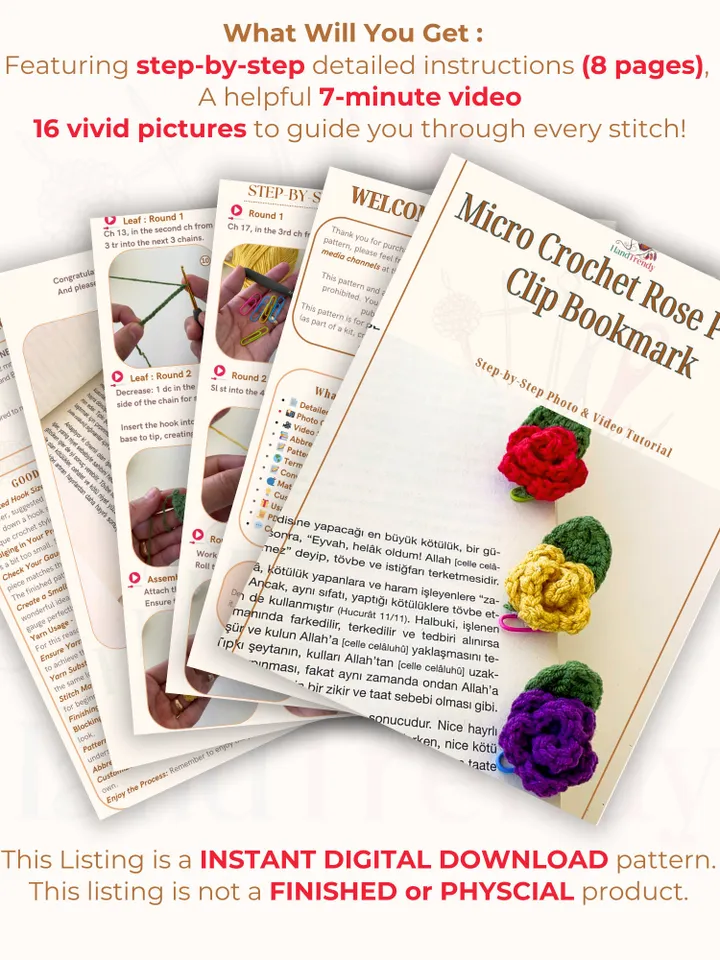 Micro Crochet Rose Paper Clip Bookmark, Cute Floral Planner Accessories, Perfect Gift for Book Lovers and Journal Enthusiasts