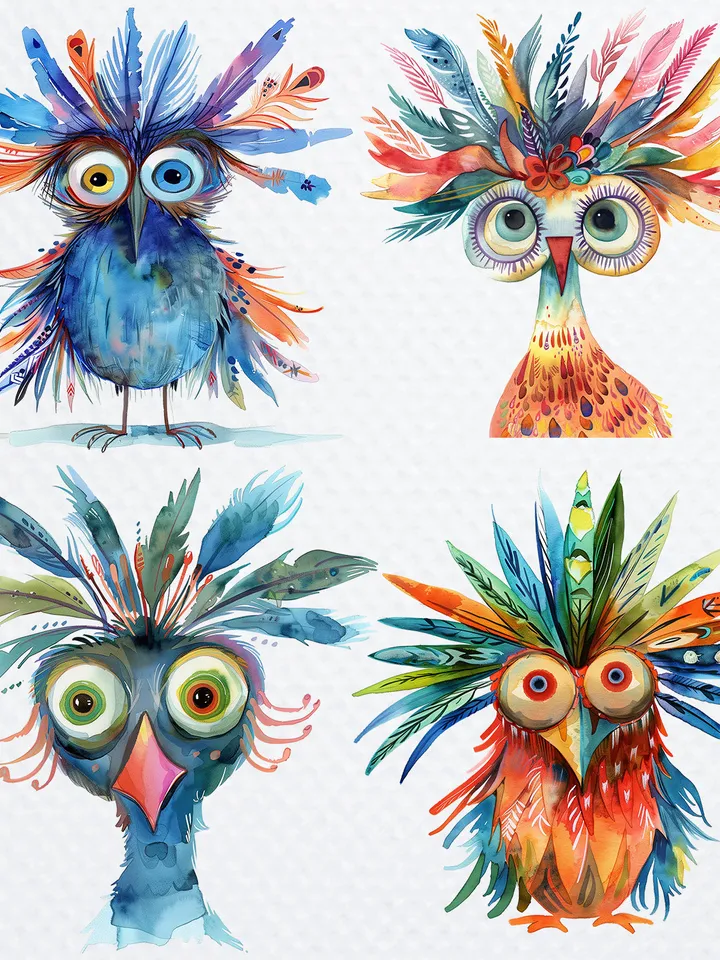 20 Whimsical Birds PNG Bundle, Funny Birds sublimation, Watercolor Birds clipart, Printable clipart, Digital download, junk journal