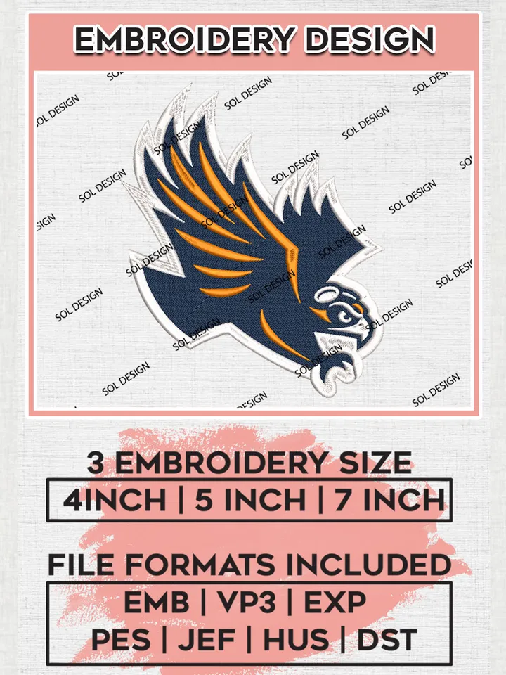NCAA UT Martin Skyhawks Team Mascot Logo Embroidery Design Files, NCAA UT Martin Skyhawks Machine Embroidery, NCAA Teams, 3 sizes, NCAA Machine embroidery designs, Digital Download