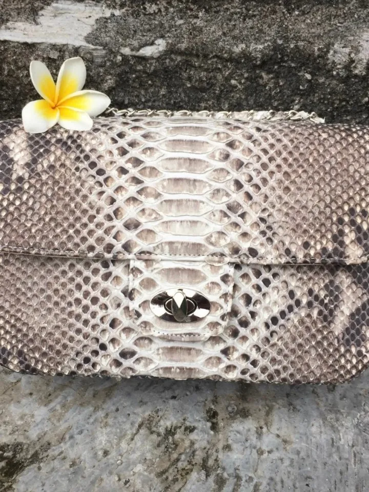 Genuine Python Skin Crossbody Natural Scale Gray Bag | Summer Chain Crossbody Bag | Elegant Classy Crossbody Python Bag | Leather Bag Women