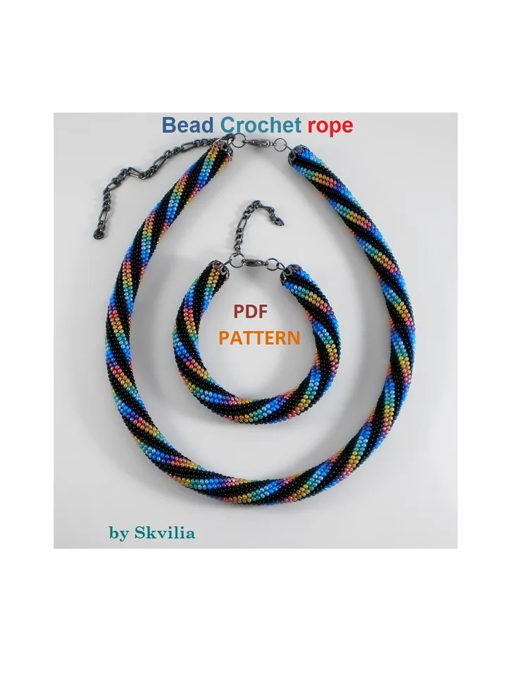 Bead Crochet Rope patterns for beading «Running across the rainbow» necklace and bracelet. Instant Download