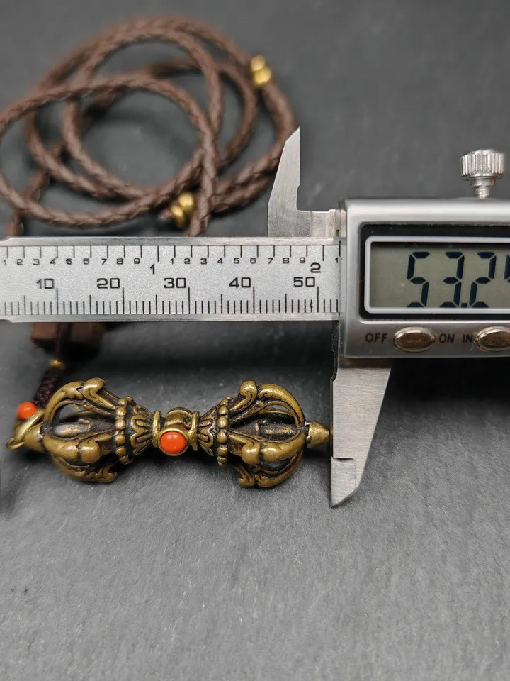 Tibetan Vajra Dorje Amulet - Antique Brass Buddha Protective Charm Inlaid with Agate | 2.0 Inches | Spiritual Gift from Tibet