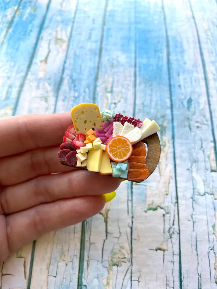 Magnet Miniature Cheese Charcuterie board with Polymer clay Souvenir
