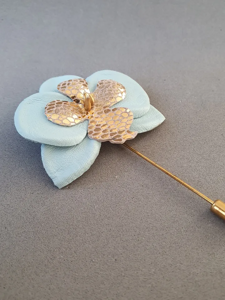Blue orchid men's lapel pin Leather boutonniere for him 3rd anniversary gift