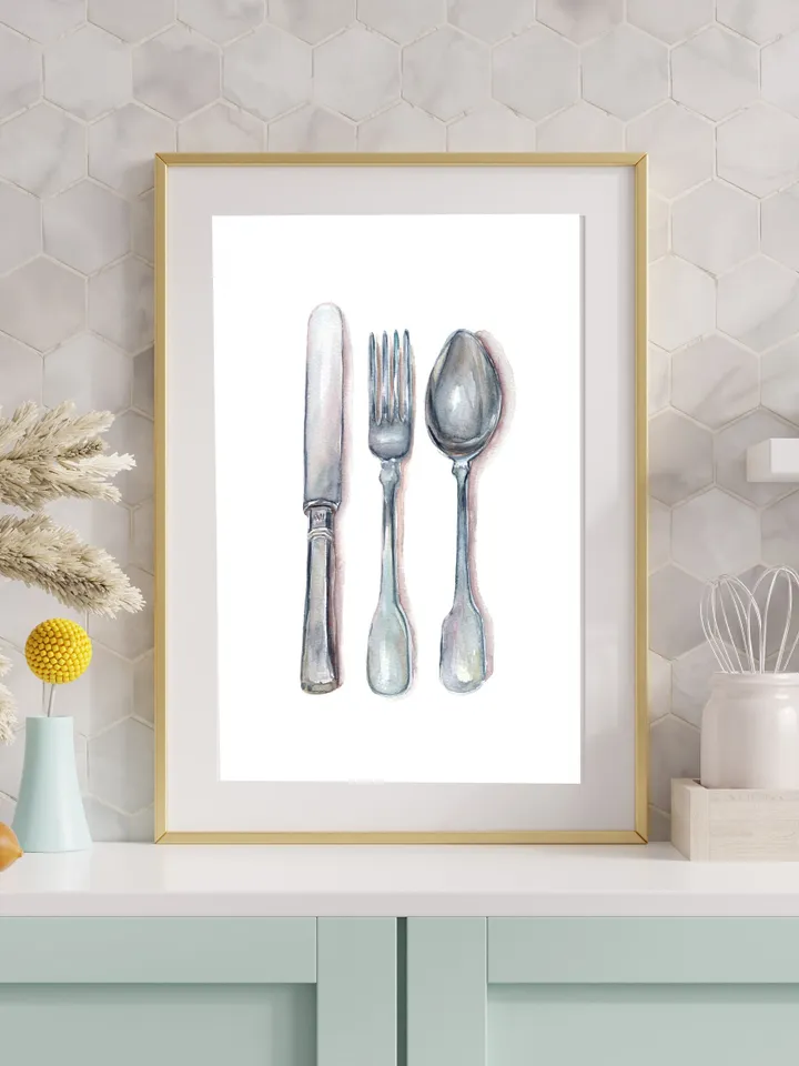 Kitchen Wall Art, Kitchen Art Print, Fork And Spoon ,Kitchen Poster Print, Art For Kitchen, Cooking Art, Kitchen Vintage, Restaurant Poster