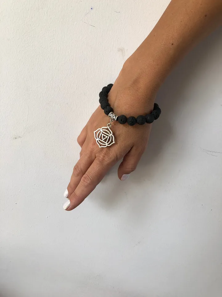 Genuine Lava Stone Cakra Pendant Spiritual Bali Bracelet | Yoga Bracelet | Yoga Jewerly | Spiritual Jewerly |Oil Aromatherapy Bracelet Black