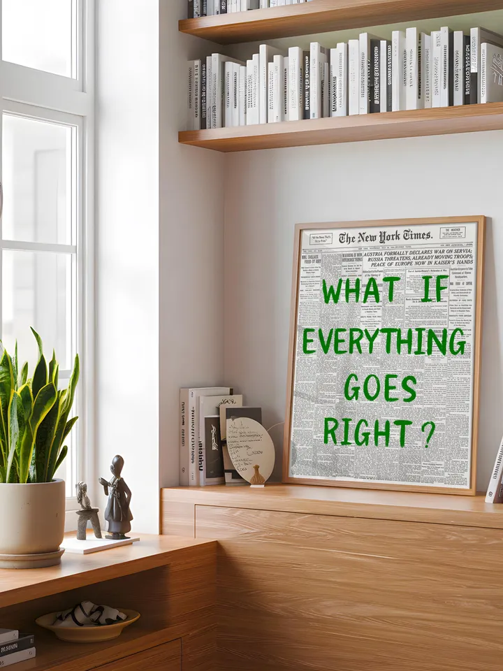 What If everything goes right Retro Newspaper Print, Trendy Wall Art, Typography Poster, Green Aesthetic, Printable Wall Art, Digital Print