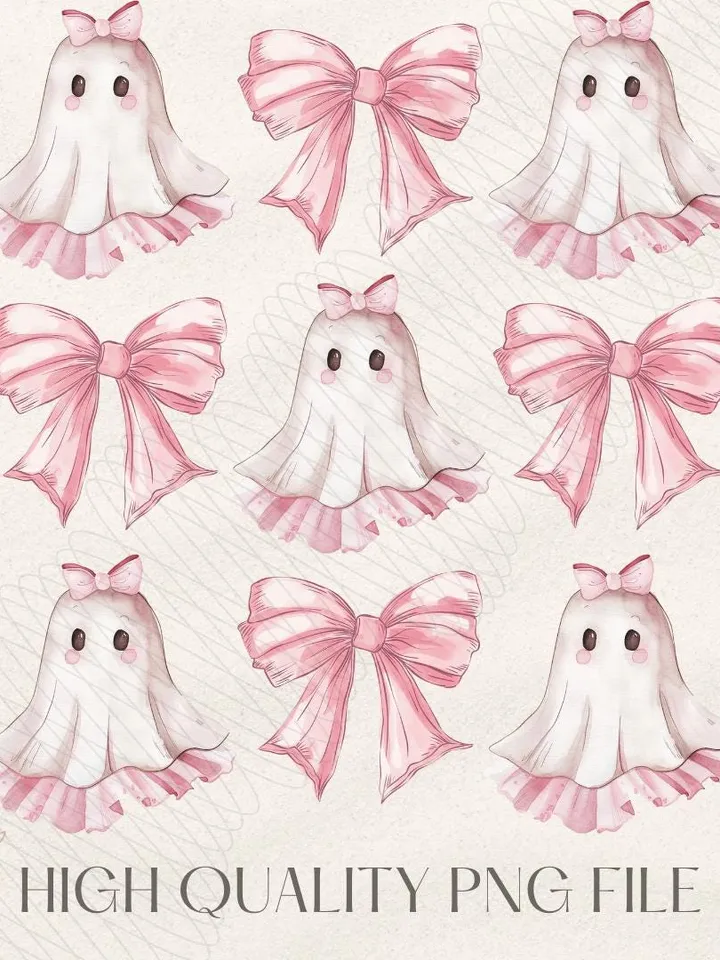 Halloween Cute Ghost png, Coquette Bow Halloween png, Halloween png, ghost png, Spooky Season png, Coquette png, Sublimation png designs