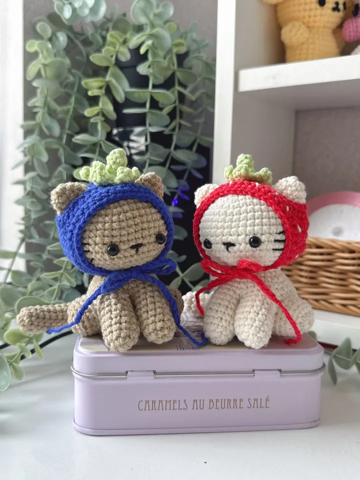 Crochet pattern kitty in the hat, crochet cat amigurumi, animals crochet pattern, PDF file US terms