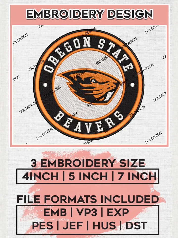 NCAA Oregon State Beavers Round Logo Embroidery, NCAA Oregon State Beavers Embroidery Design files, NCAA Teams, NCAA Machine embroidery designs, Digital Download