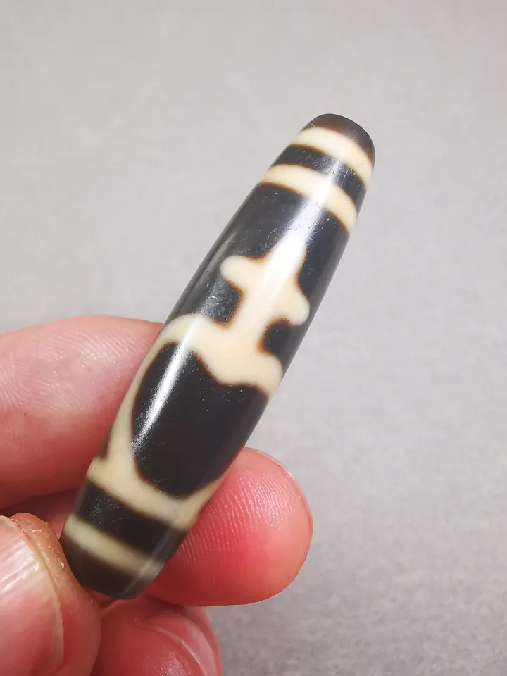 Gandhanra Antique Tibetan Dzi Bead, Ritual Vase Dzi Bead( 1.93" * 0.51"), Aquarius Dzi,Protective Amulet For Longevity
