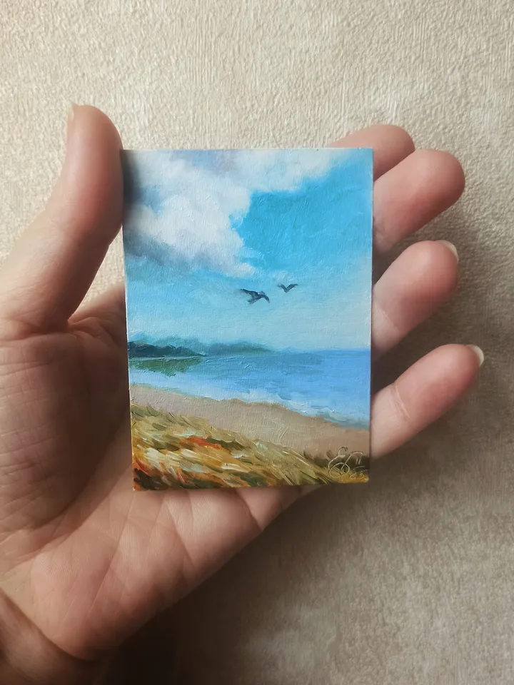 Original oil painting ACEO, Seascape, Collection card 2,5x3,5 in