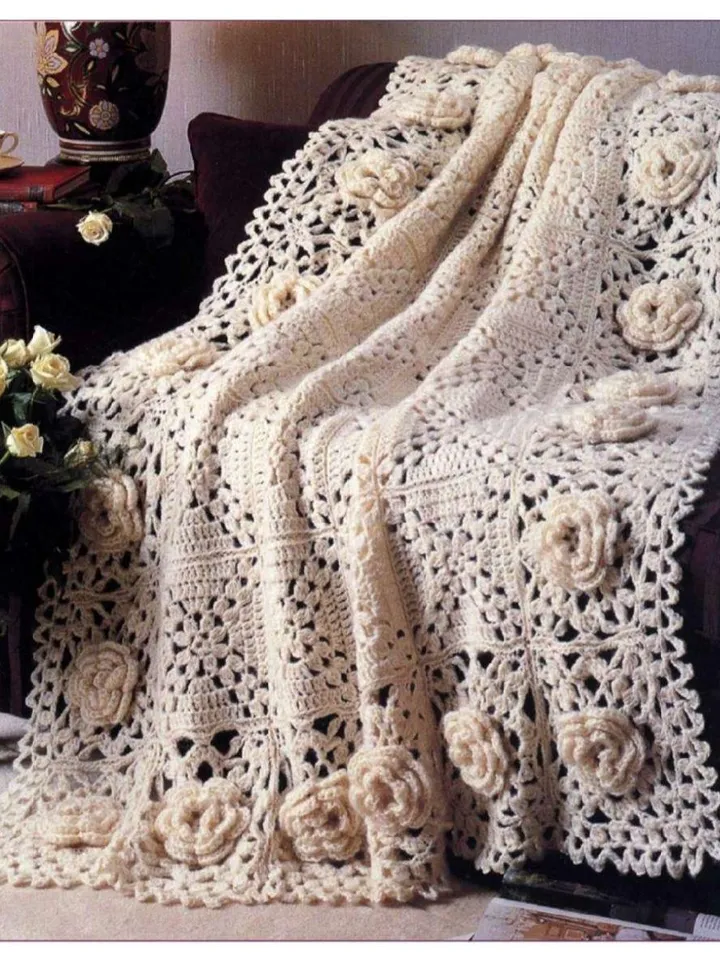 Blanket crochet pattern granny squares flower blanket Rose Afghan blanket instant download