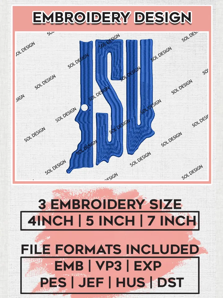 ISU Sycamores NCAA Team Map Logo embroidery designs, NCAA Indiana State Sycamores Logo Machine embroidery files, NCAA Team Logo embroidery designs, NCAA Game Day Machine embroidery designs, Digital Download