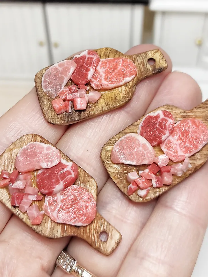 meat board, dollhouse meat, farm food, toy food, miniature, mini food, food for dolls, gift ideas, dollhouse miniature
