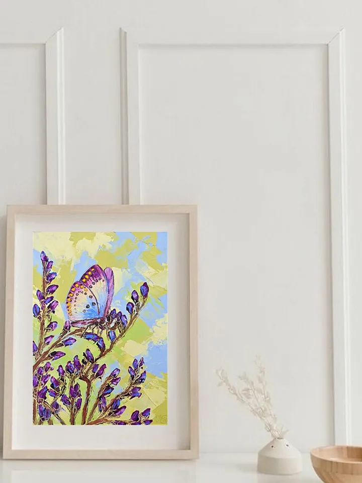 Lavender Painting Butterfly Original Art Floral Wall Art Flower Painting Small