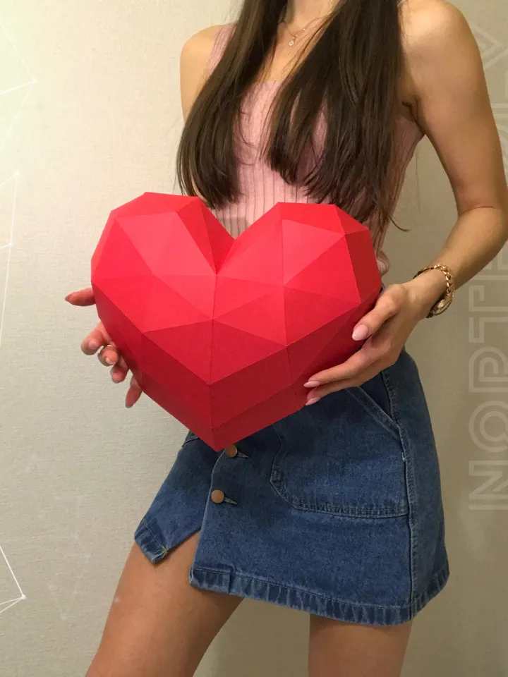 Heart (A Half) Papercraft, Digital Template, PDF Download, Gurko, LowPoly, Pepakura, Origami Sculpture, Paper Party Decor, St Valentines Day