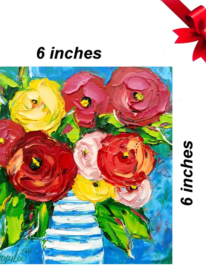 Kandinsky Flowers Peony Painting Floral Original Art Impasto Oil Peonies Artwork Flowers Small Wall Art Impressionist Red by ArtProkopaloSv