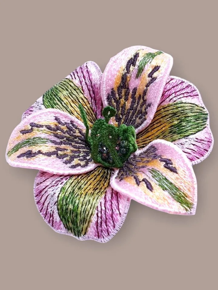 Alstroemeria FSL machine embroidery design FSL brooch embroidery pattern Floral motif Flower FSL Free standing lace Brooch