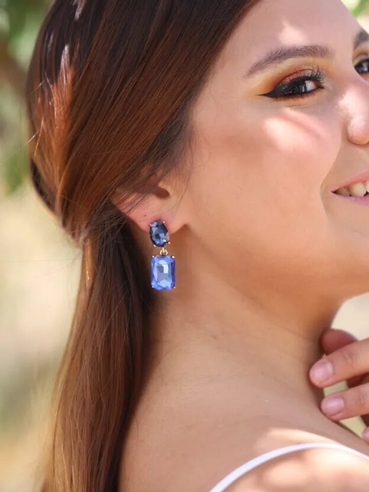 Art deco Gold Blue Wedding Earrings For Bride, Swarovski Crystal Statement Bridal Earrings, Boho Wedding Earrings, Bridesmaid Gift, Jewelry
