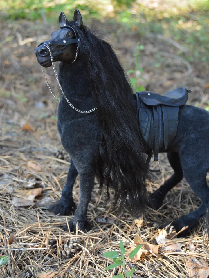 Fresian black horse art doll horse handmade