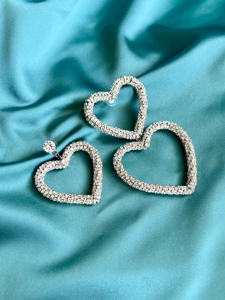 Assymetrical Hearts Crystal Earrings