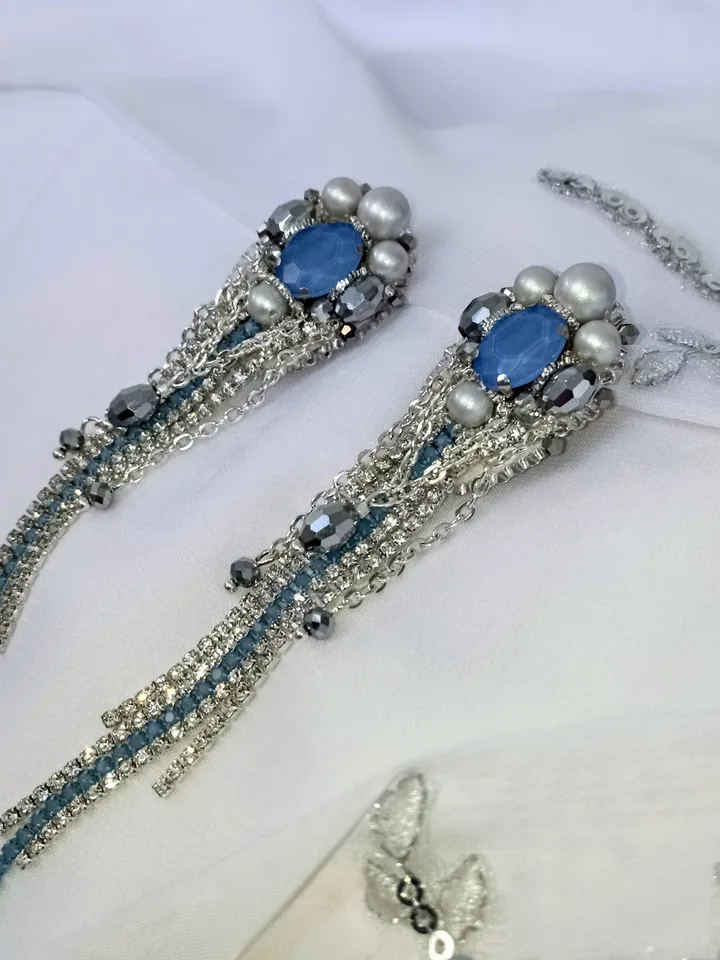 Handmade luxury long crystal earrings with swarovsky pearls, bridal earrings, statement earrings, wedding earrings