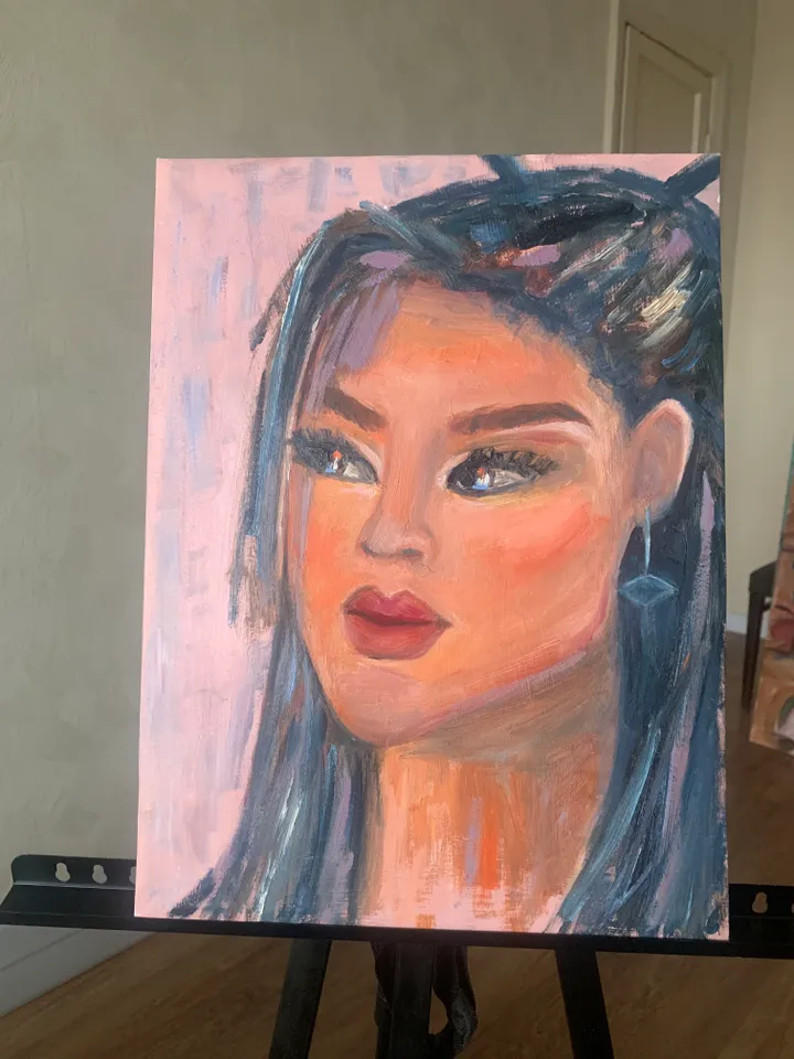 Asian girl portrait impasto original oil painting