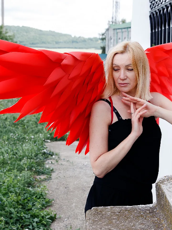 Red wings costume, Red wings cosplay, Christmas Angel, Handmade wings, Angelic wings photoshoot prop women sexy outfit