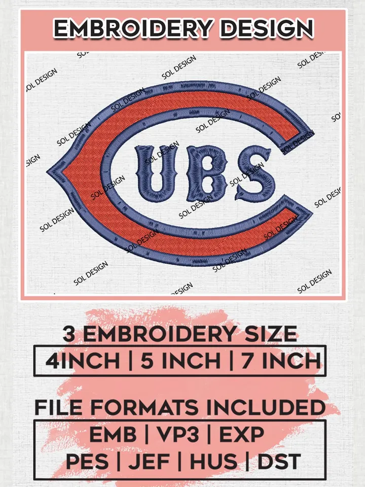 Chicago Cubs UBS Word Logo Embroidery Design Files, MLB Chicago Cubs Team Embroidery, MLB Teams, 3 sizes, MLB Machine embroidery designs, Digital Download