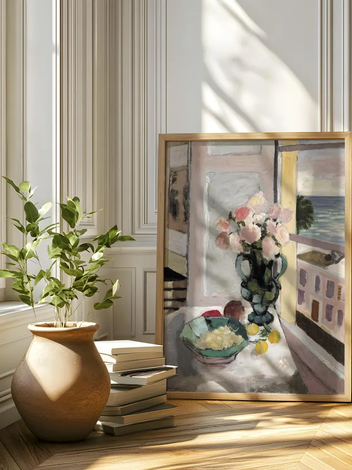Henri Matisse Still Life Print Open Window Vase with Roses Bowl of Lemons Coastal Seaside View Fauvist Wall Art Digital Download Poster HMS5