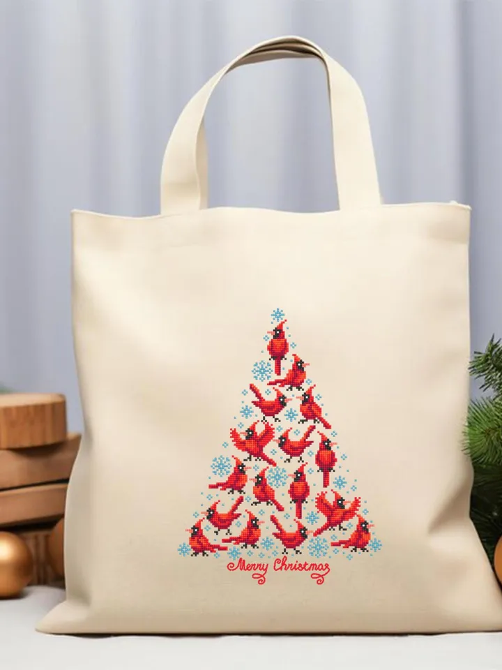 Christmas tree cardinal cross stitch pattern PDF download Red bird cross stitch chart, Christmas pattern digital, Cardinal embroidery #N163