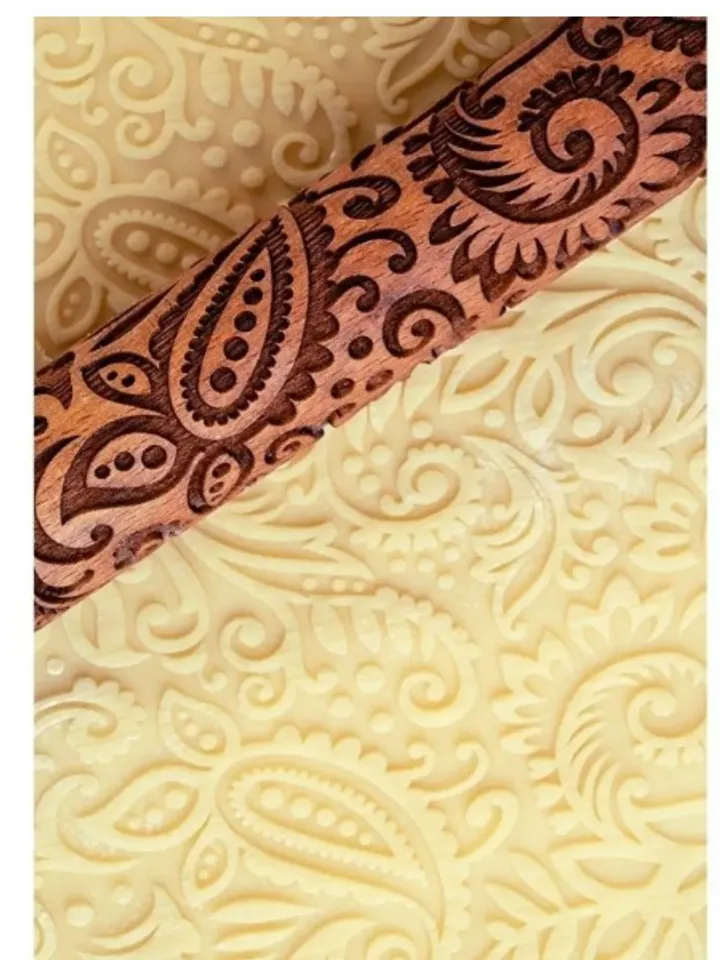 Rolling pin - embossed Wooden engraved rolling pin Dough with pattern Cookie stamp Carved molds Gingerbread