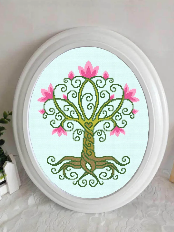 Tree of Life cross stitch pattern PDF download Flowering tree cross stitch chart, Flowers tree pattern digital PDF Simple cross stitch #M130