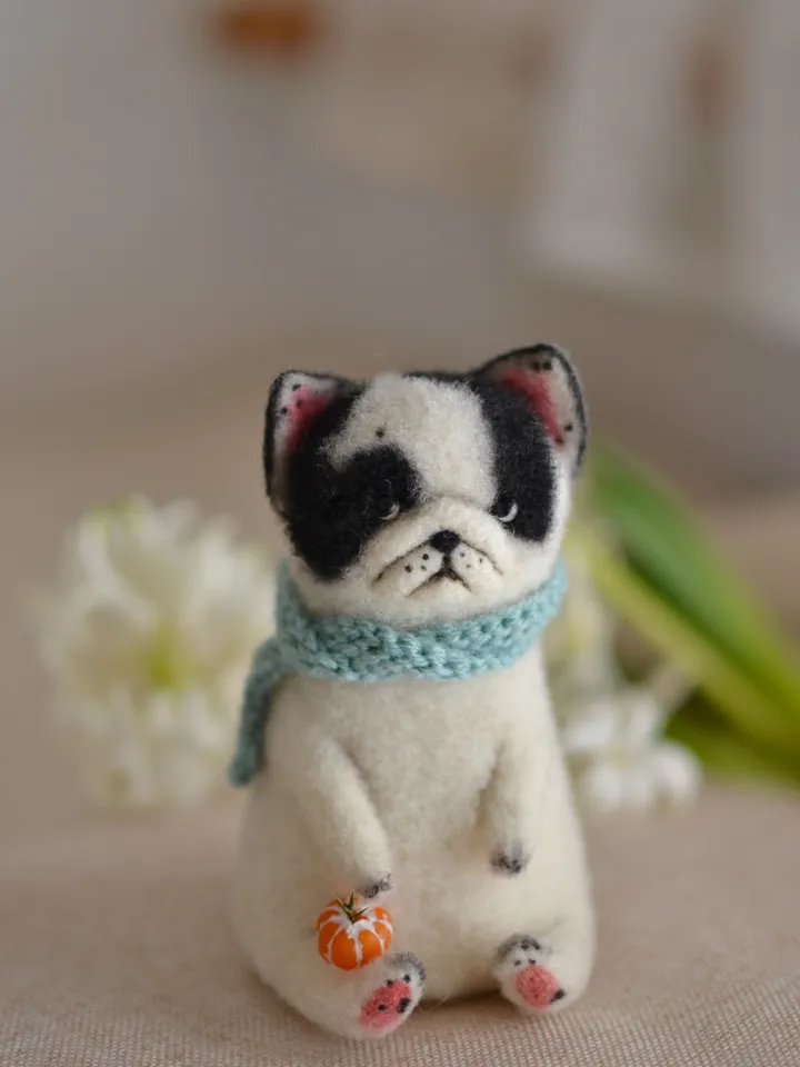 Handmade toy made of wool, French bulldog