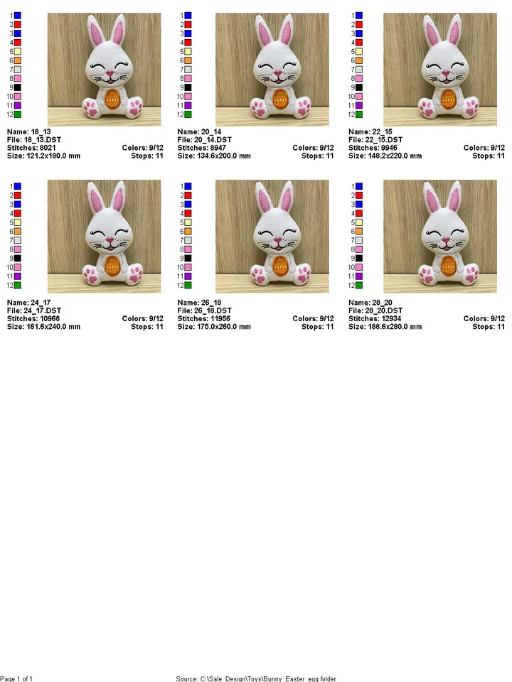 ITH Easter Bunny toy soft stuffed in the Hoop Digital Design for Machine Embroidery
