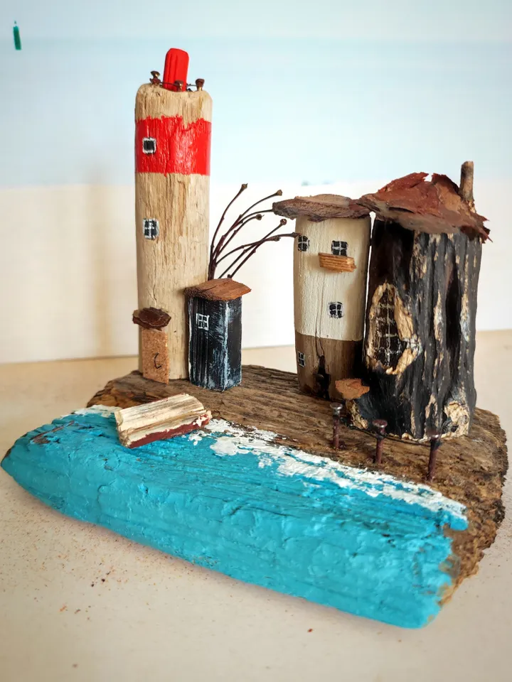 Driftwood Art Houses for Interior Town by the Sea