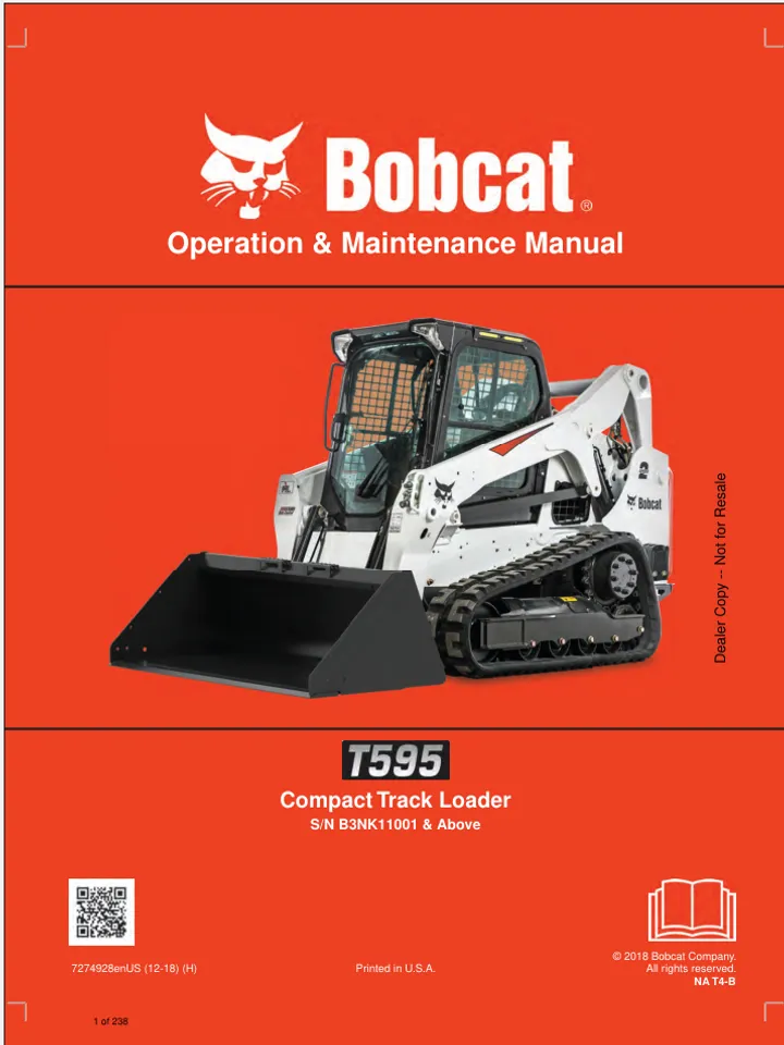 BOBCAT T595 COMPACT TRACK LOADER OPERATORS MANUAL