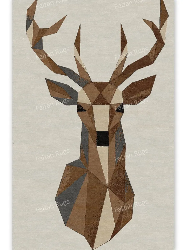 Geometric Stag Gray & Brown Hand tufted Rug 100% wool for living room, bed room, kids room in any size 9x12,8x10,6x9,5x8 fast up guys!!!!
