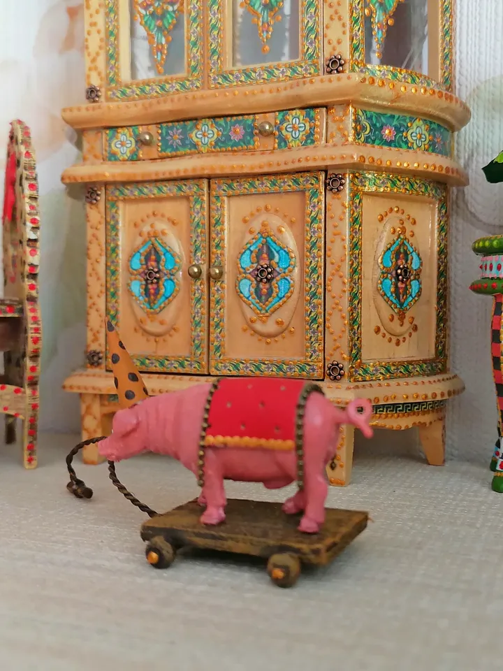 Pig on a cart. Toy for the doll.1:12 scale.