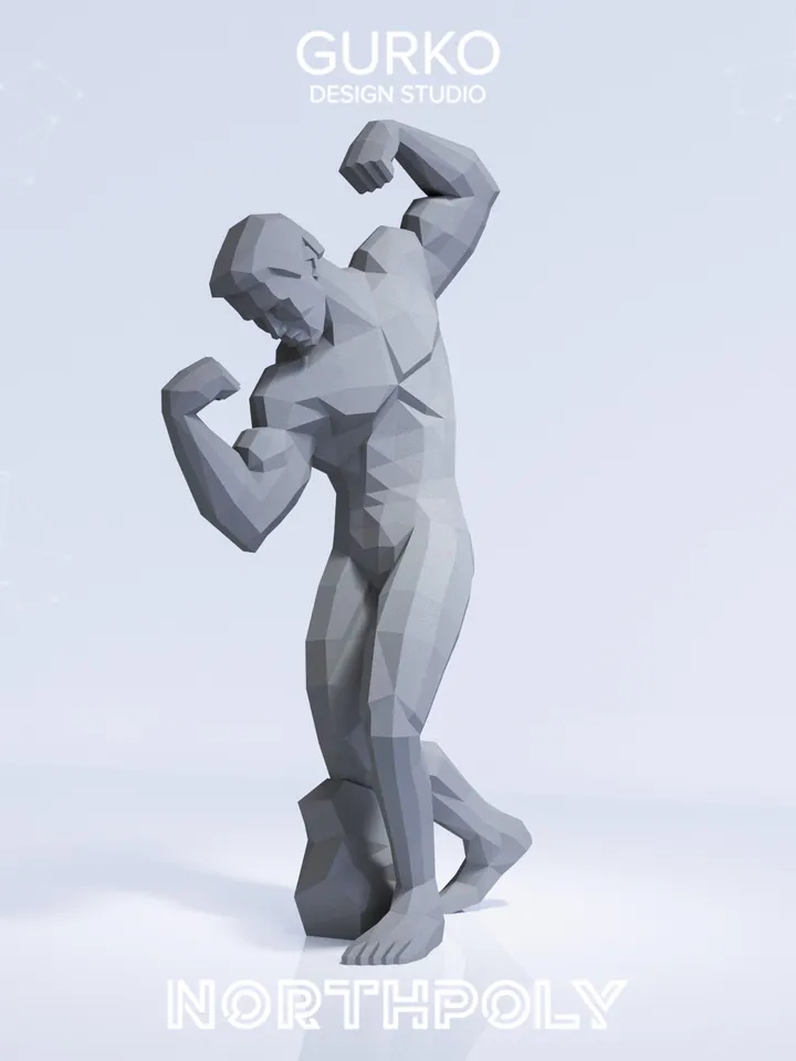 Papercraft Arnold’s Bodybuilding Pose, Digital Template, PDF Download, Gurko, 3D LowPoly, Pepakura, DIY Origami Sculpture, Paper Party Decor