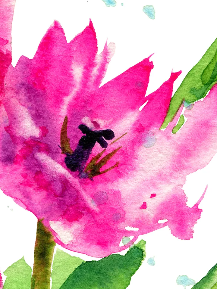 Watercolor picture with tulips, Art print from the original painting, Watercolor digital file, Clipart PNG with tulips