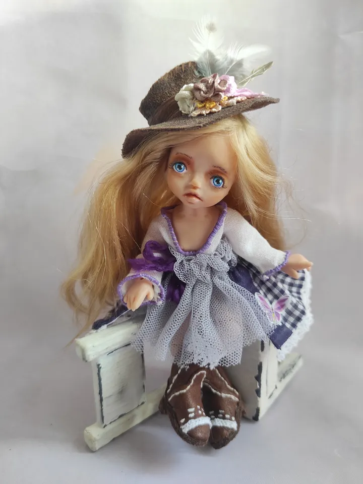 BJD doll 5.5 inches in boho cowboy style.