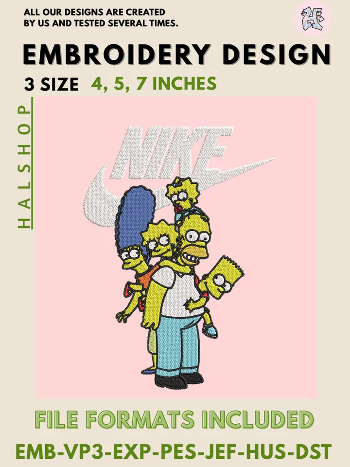 The Simpsons x Nike Swoosh Machine Embroidery Design – Classic Cartoon Digital Embroidery File 🍩